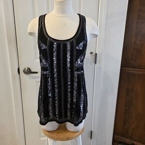 Express Black Tank Top with Silver Sequins